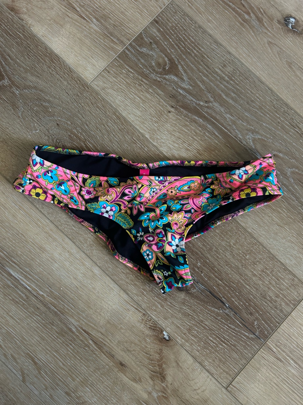 Victoria's Secret Black Bikini Bottom with Pink Paisley Trim